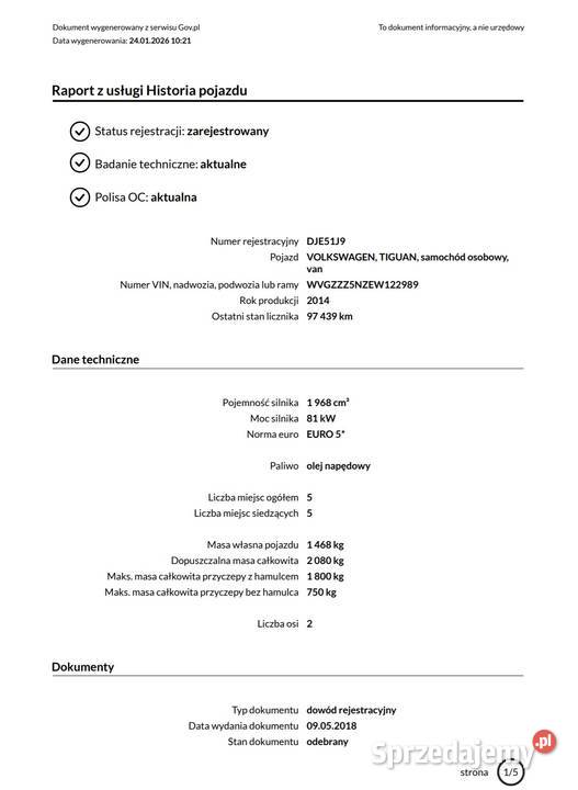 VW Tiguan 2014r Lift 97460km Tiguan Jelenia Góra