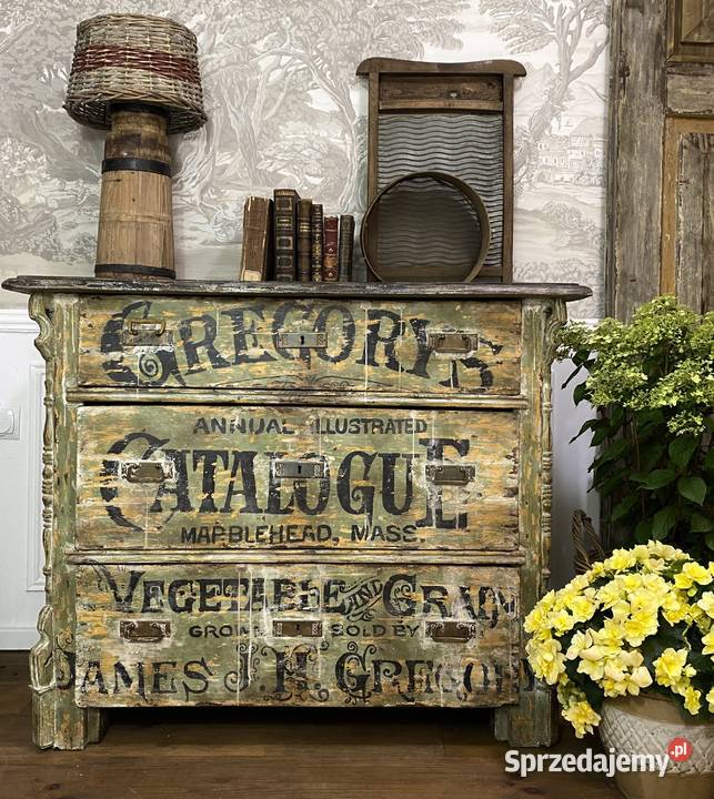 Komoda drewniana Farmhouse ręcznie malowana vintage