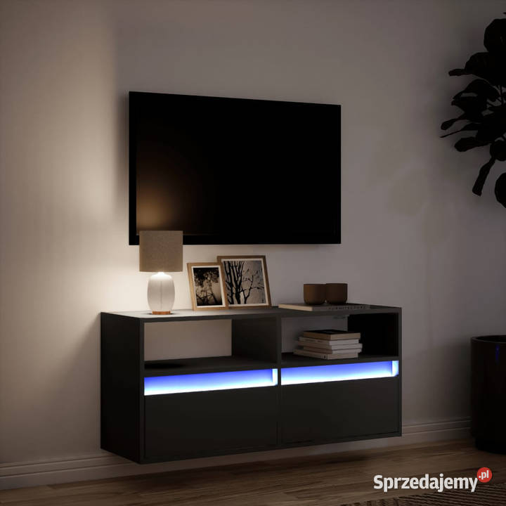 Ścienna szafka TV z LED czarna 100x31x45 Warszawa