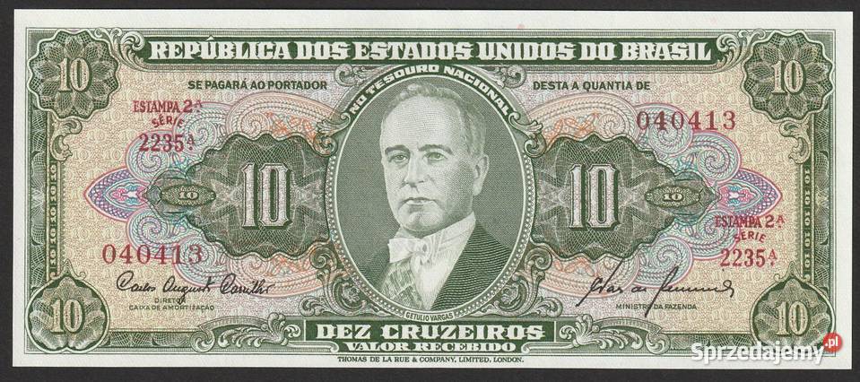 Brazylia 10 cruzeiros 1962 Vargas stan bankowy Numizmatyka