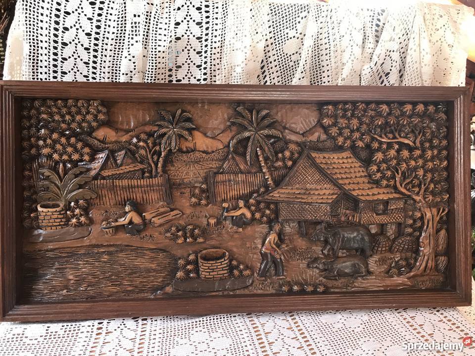Płaskorzeźba 107 drewniany obraz relief ręcznie Antyki, Sztuka, Kolekcje Kłodzko sprzedam