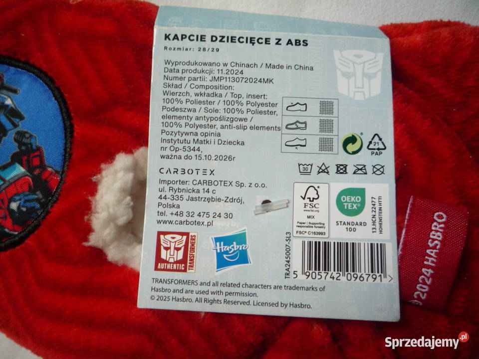 Nowe kapcie 2829 Transformers Czerwone z ABS Szczecin