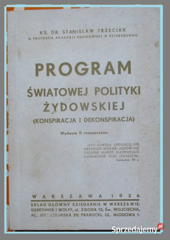 Program światowej polityki żydowskiej -ks. dr -Trzeciak