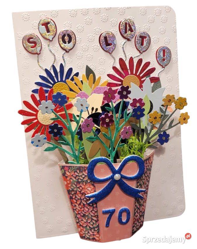 Kartka urodzinowa handmade kwiaty bukiet wazon Brzeziny sprzedam