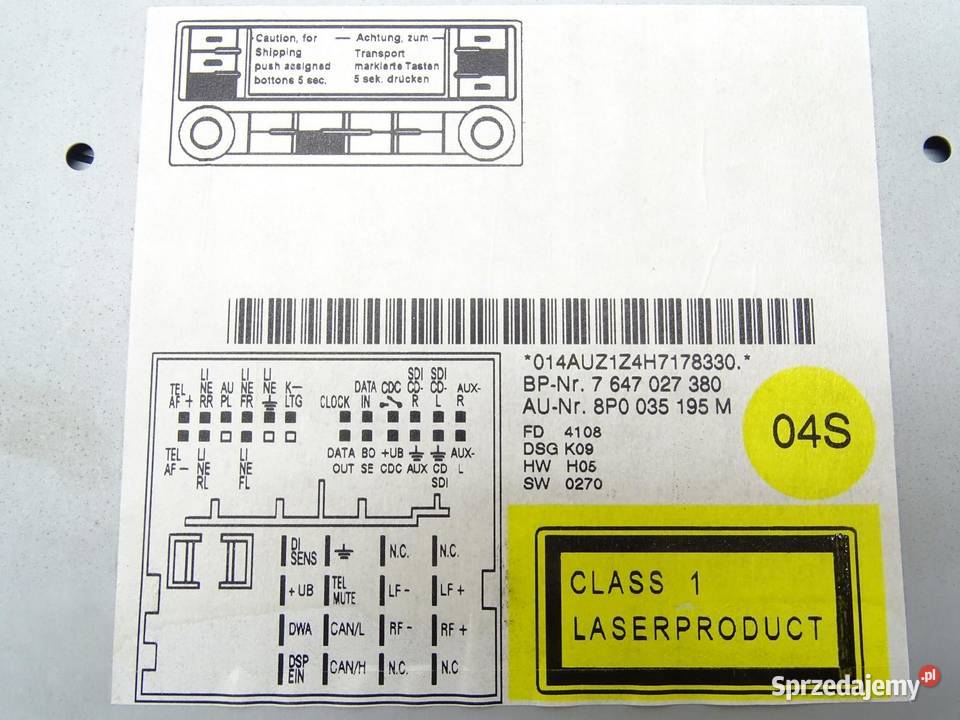 RADIO CD RADIOODTWARZACZ SYMPHONY AUDI A3 S3 8P osobowe