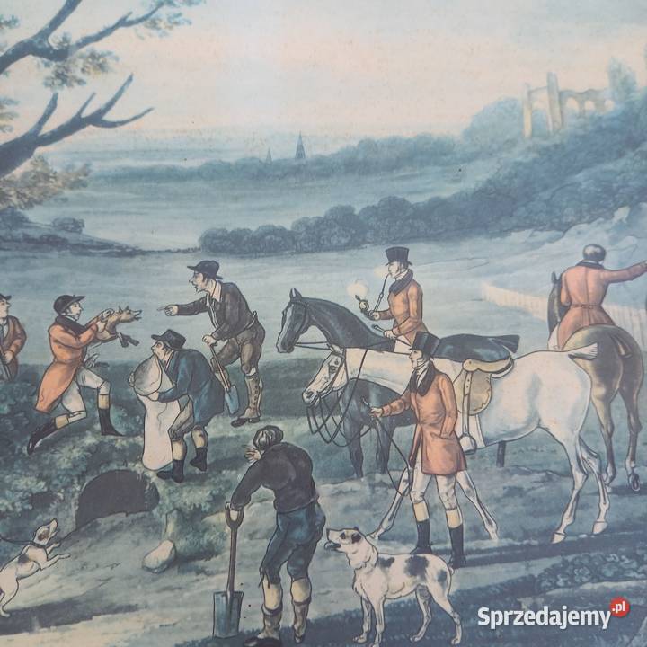 Stara litografia konie jeździectwo myślistwo Obrazki i obrazy Warszawa