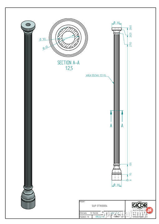 SŁUP FILAR pergola PODPORA ŻELIWNA H2860mm Gołdap