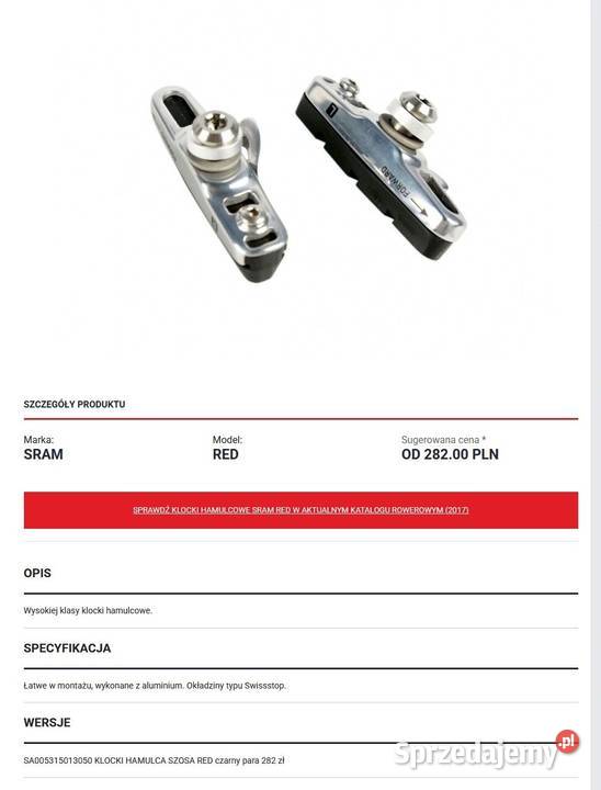 Okładziny Szczęki Klocki REYNOLDS SRAM RED Części i akcesoria Tarnów