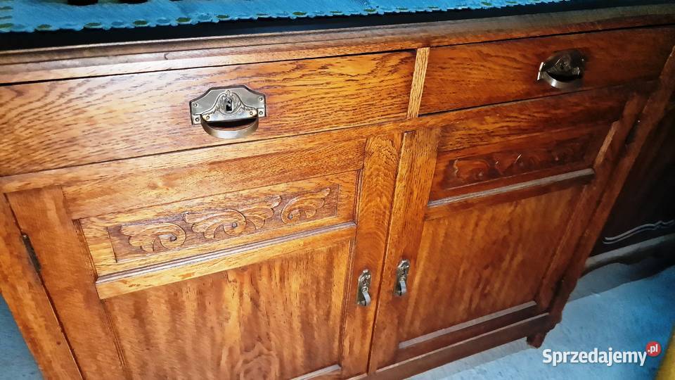 Kredens dębowy secesyjny Belgia lata 20 XX w Antyki Warszawa