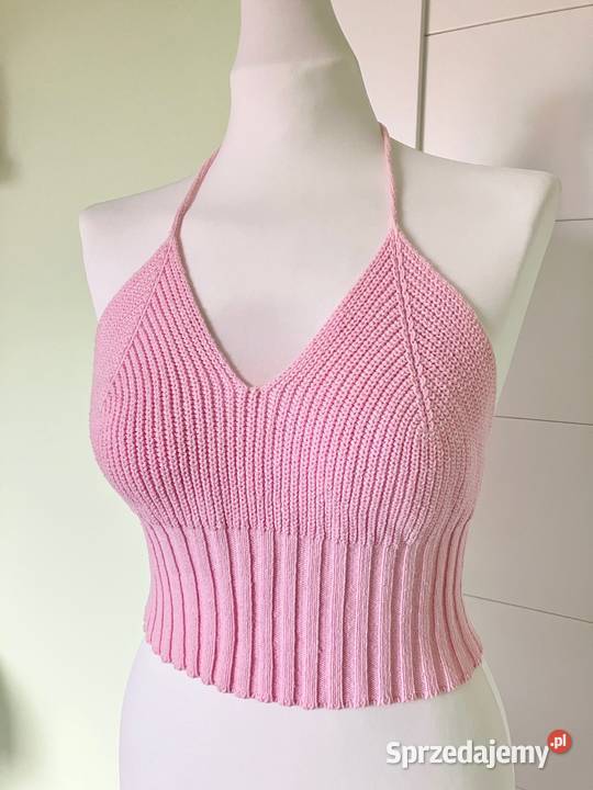 Krótki halter top różowy bawełna na lato Topy i koszulki Nisko sprzedam
