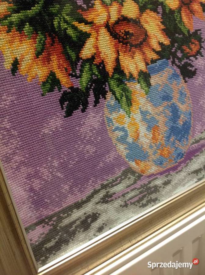 Piękny Obraz Słoneczniki w Wazonie Haft