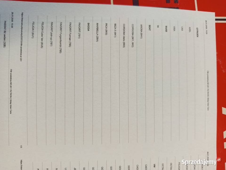 Filtr powietrza do Audi osobowe Rozprza sprzedam