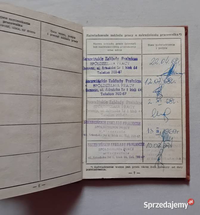 Legitymacja ubezpieczeniowa Szczecińskie Zakłady wielkopolskie Koźminek