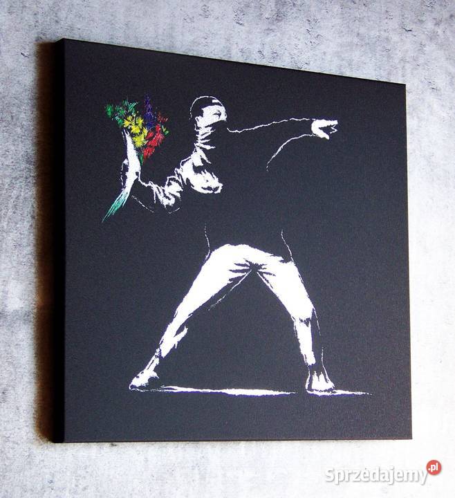 BANKSY Flower Thrower Obraz ręcznie grawerowany
