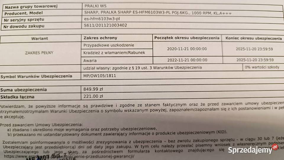 Pralka SHARP ESHFM6103W3 Rybnik sprzedam
