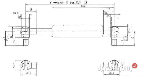 Sprężyna gazowa L1555 mm 50N Stabilus CA4846DI Rolnictwo Kamionna