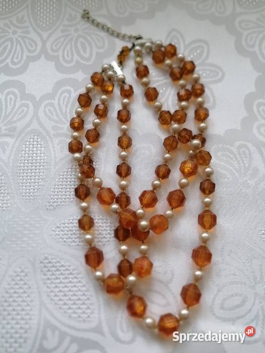 Koralenaszyjnik plastikowy perły z bursztynami Biżuteria Łódź