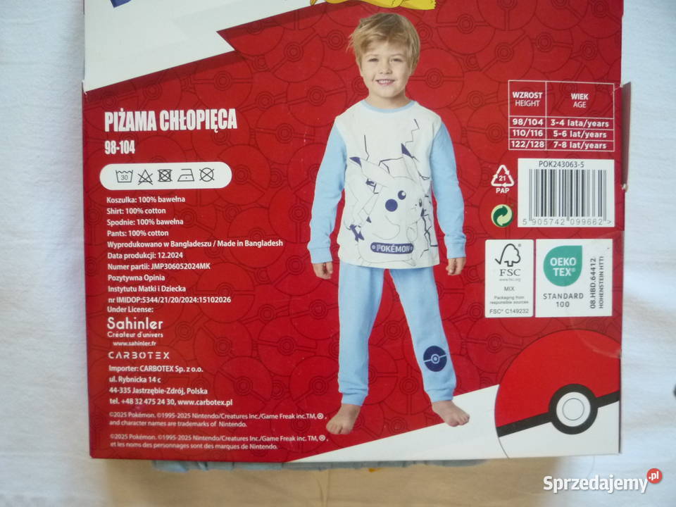 Nowa Piżama 98104 Niebieska dwuczęściowa Pokemon Szczecin