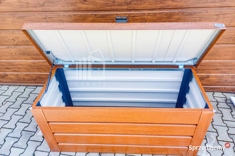 Skrzynia ogrodowa metalowa kufer 120x50x70 złoty