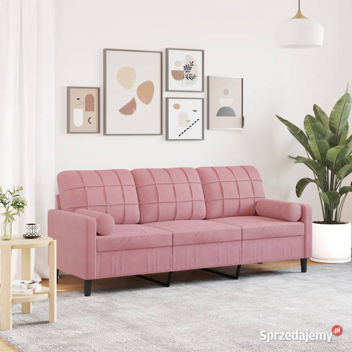 3osobowa sofa z poduszkami różowa 180 aksamit Warszawa