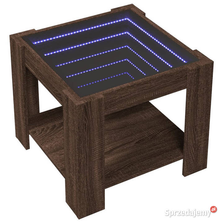Stolik kawowy z LED brązowy dąb 53x53x45 mazowieckie Warszawa