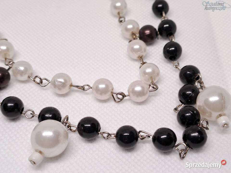 Naszyjnik białoczarny perełki koraliki