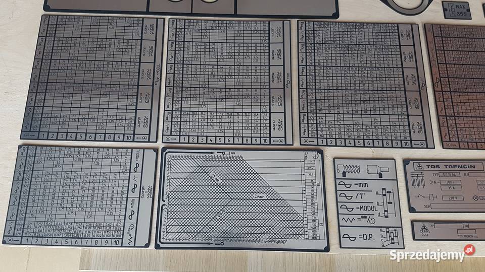 Tokarka TOS SV18 RA Tabliczka Tabliczki Tabele Zelów