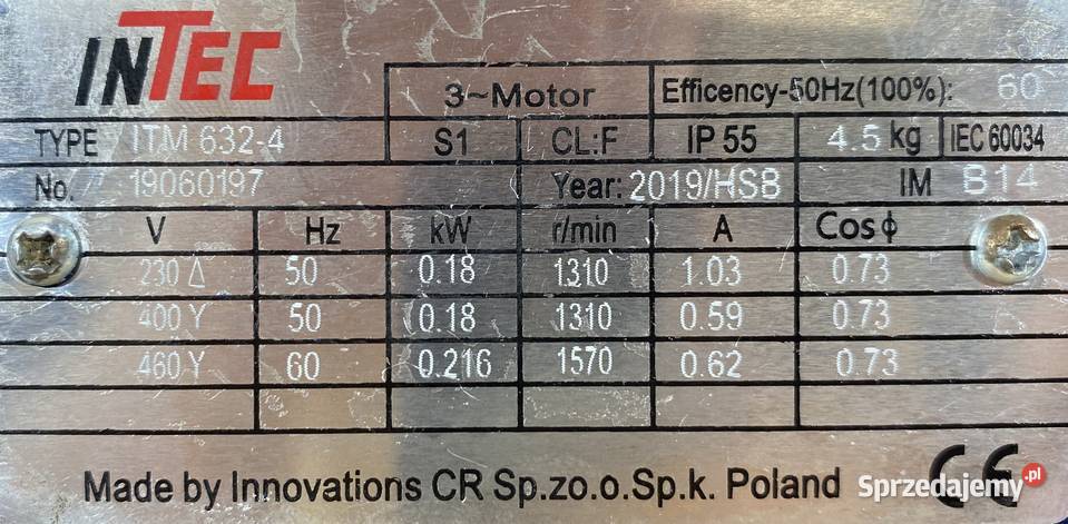 silnik elektryczny 018kW 1310obr 3fazowy Pigża sprzedam