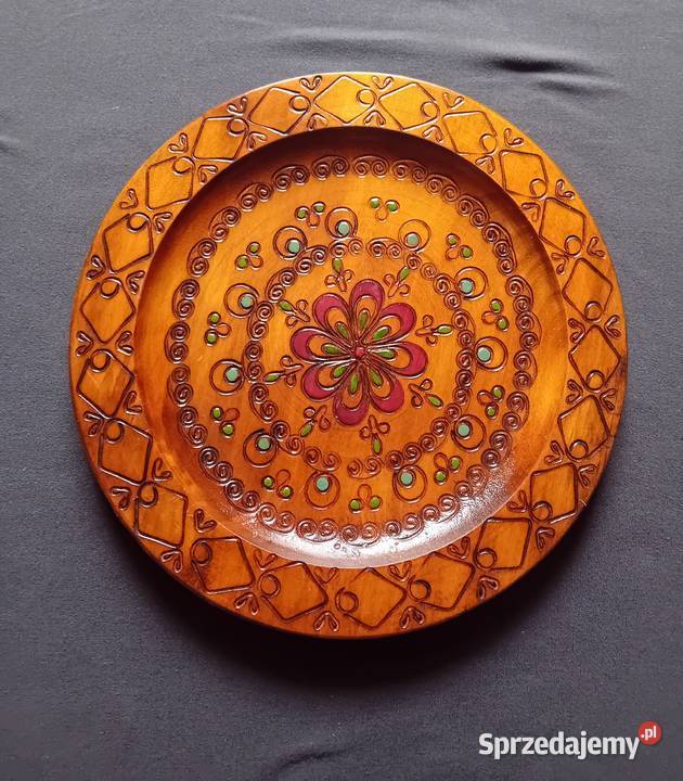 Zawieszany talerz drewniany rękodzieło druga wielkopolskie Koźminek sprzedam