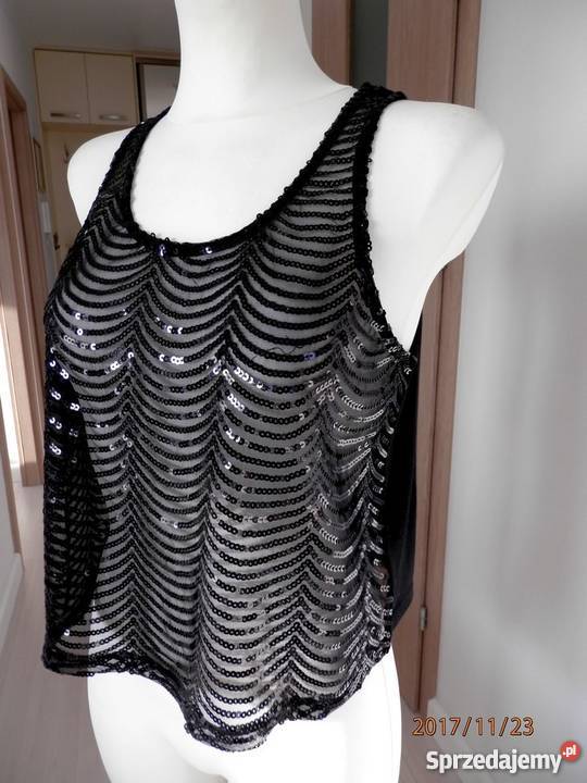Bluzka Top Czarny Cekiny Siateczka Cekinowa Rozmiar 36(S)