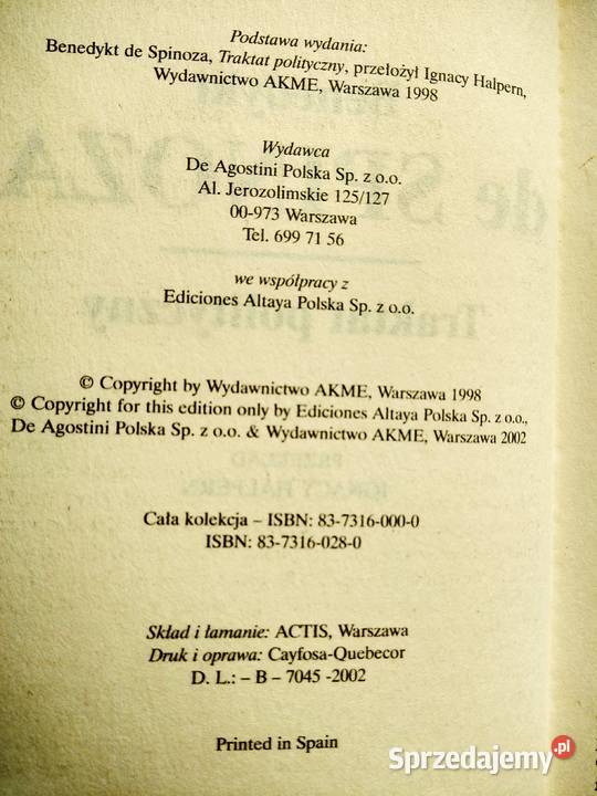Spinoza Traktat polityczny książki antykwariaty Warszawa