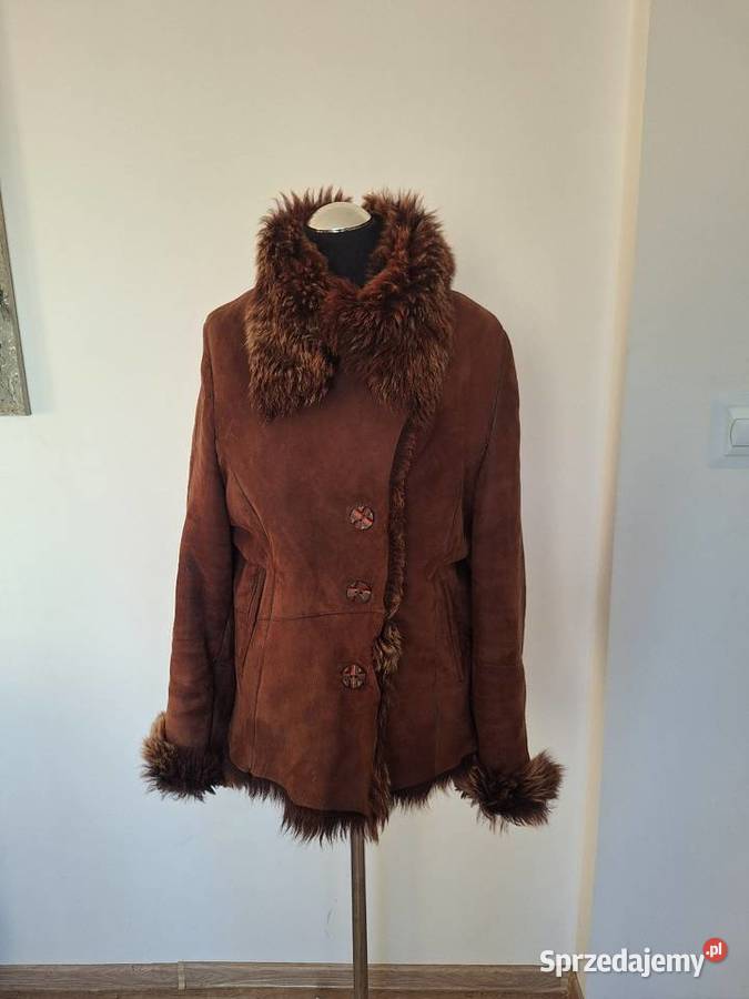 Naturalny kożuch z kozy kozi brązowy z futrzanym Kraków sprzedam