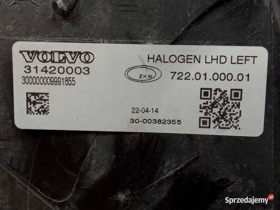 LAMPA PRZÓD LEWA EUROPA H7 31420003 Volvo V40 II osobowe
