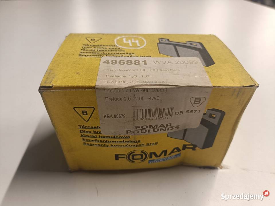 KLOCKI HAMULCOWE Honda Prelude CRX CRX PRZEDNIE Motoryzacja Rudka