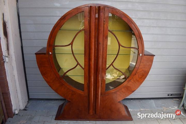Duża Witryna Art Deco Gięte Drewno Szafa