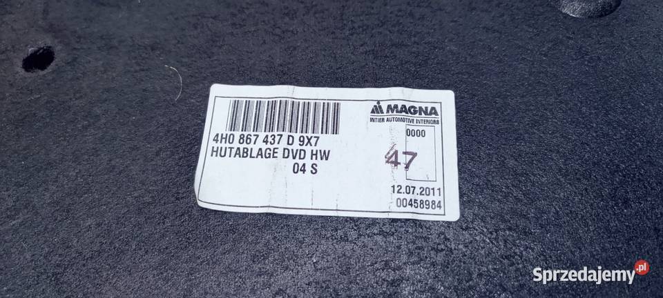 TAPICERKA BAGAŻNIKA AUDI A8 D4 4H0867437D Tapicerki samochodowe Przystajń