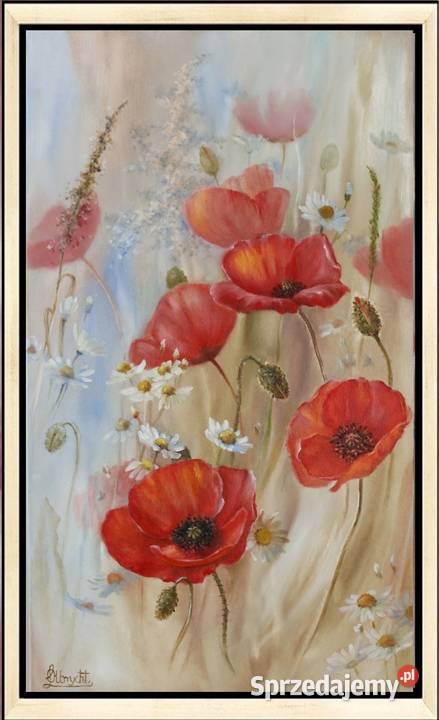 Makowa Łąka ręcznie malowany olejny Lidia Nowy Sącz