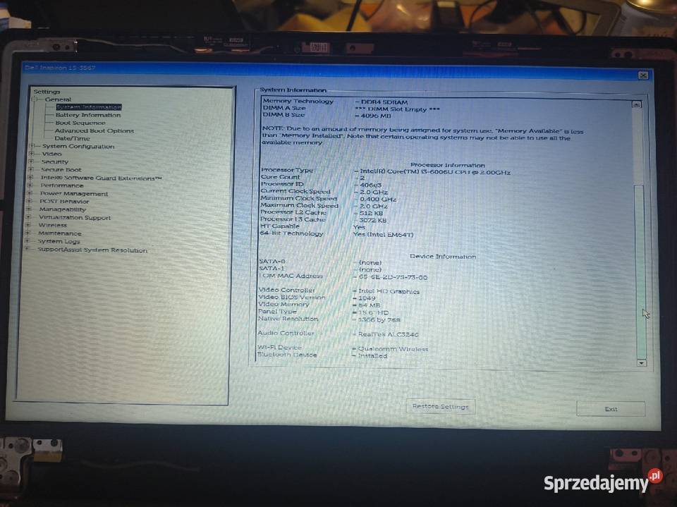 Oferuję matrycę do laptopa Innolux N156BGAEA2 Bolesław