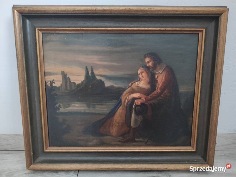 Piękny obraz olejny scena rodzajowa