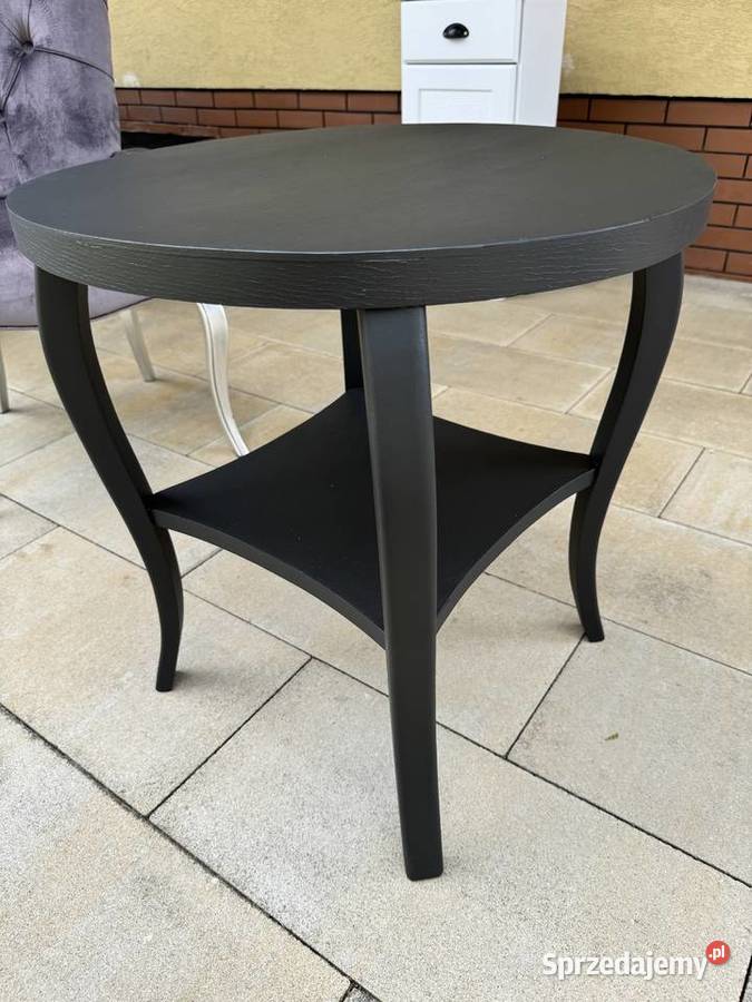 Stolik czarny stylowy okrągły na giętych nogach mazowieckie Sulbiny