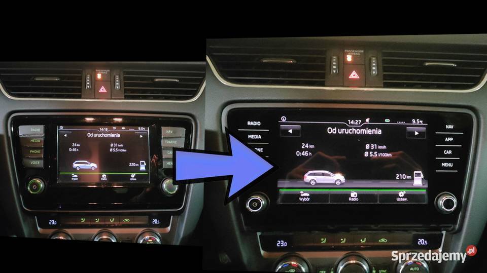 Skoda Octavia 3 wymiana ekranu na większy MIB2 wielkopolskie Luboń