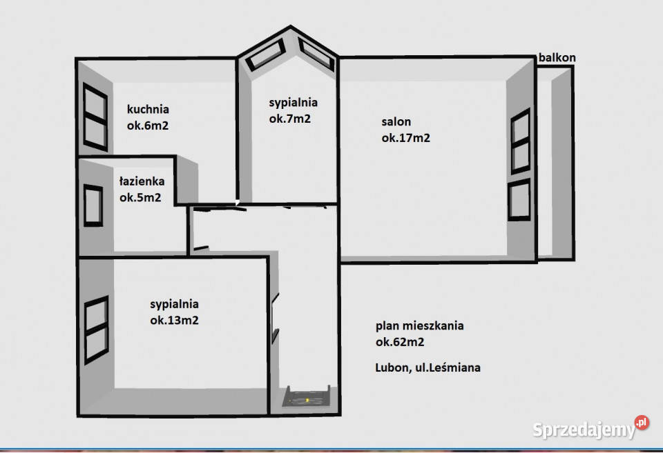 3 pokoje z balkonem Luboń Leśmiana balkon