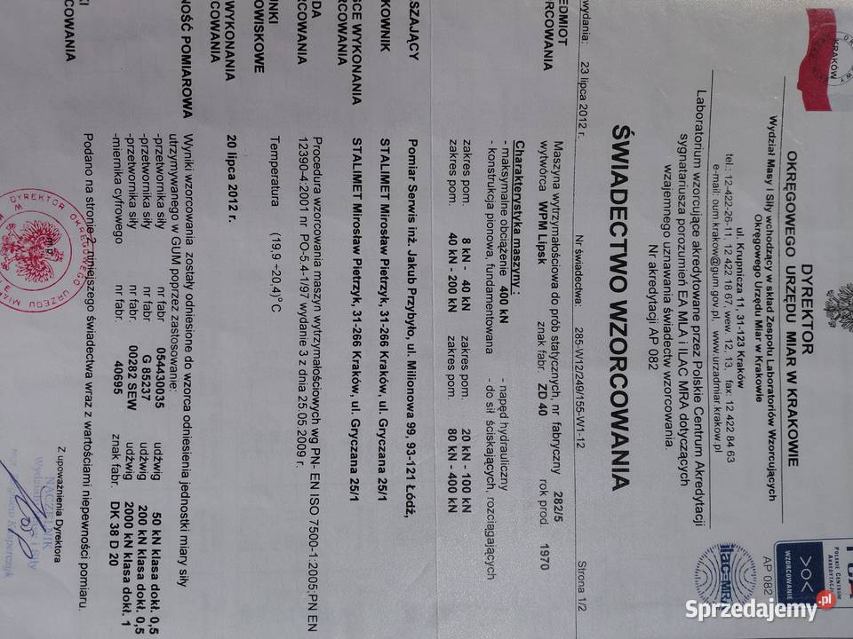 Zrywarka z pulsatorem 40 ton Masłomiąca