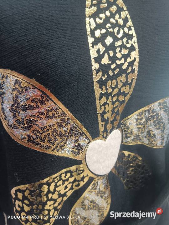 SWETER Bluzka BROKATOWY KWIAT ROZCIĄGLIWA czarna Bluzki i koszule łódzkie Pątnów sprzedam