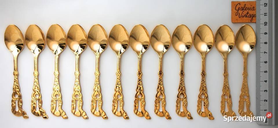Platerowane złotem złote łyżeczki do kawy 12 Sztućce lubelskie Lublin