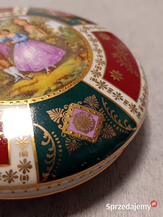 Erdmann Schlegelmich Bomboniera Szkatuła Scenka Porcelana i szkło Dobrzany sprzedam