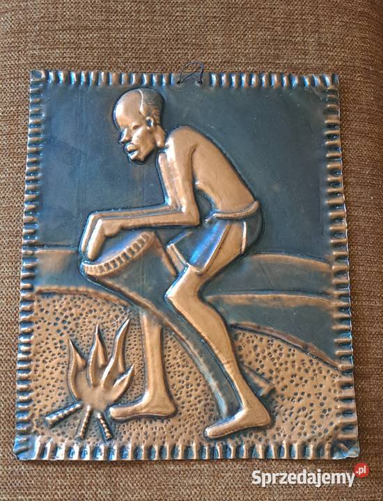 miedziana ręcznie wykonana płaskorzeźba Afryka Warszawa