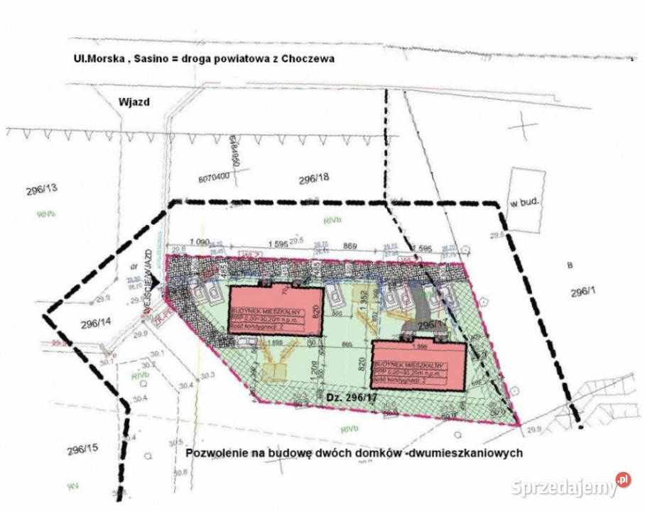 Sprzedam działki w Sasinie koło Łeby 195zł/m2 Sasino