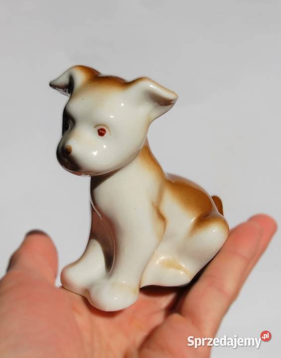 Pies piesek szczeniak porcelana Połonne Ukraina brązowy