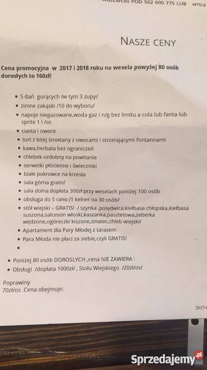 Odstąpię salę Villa Avanti 26052018 Usługi Józefów